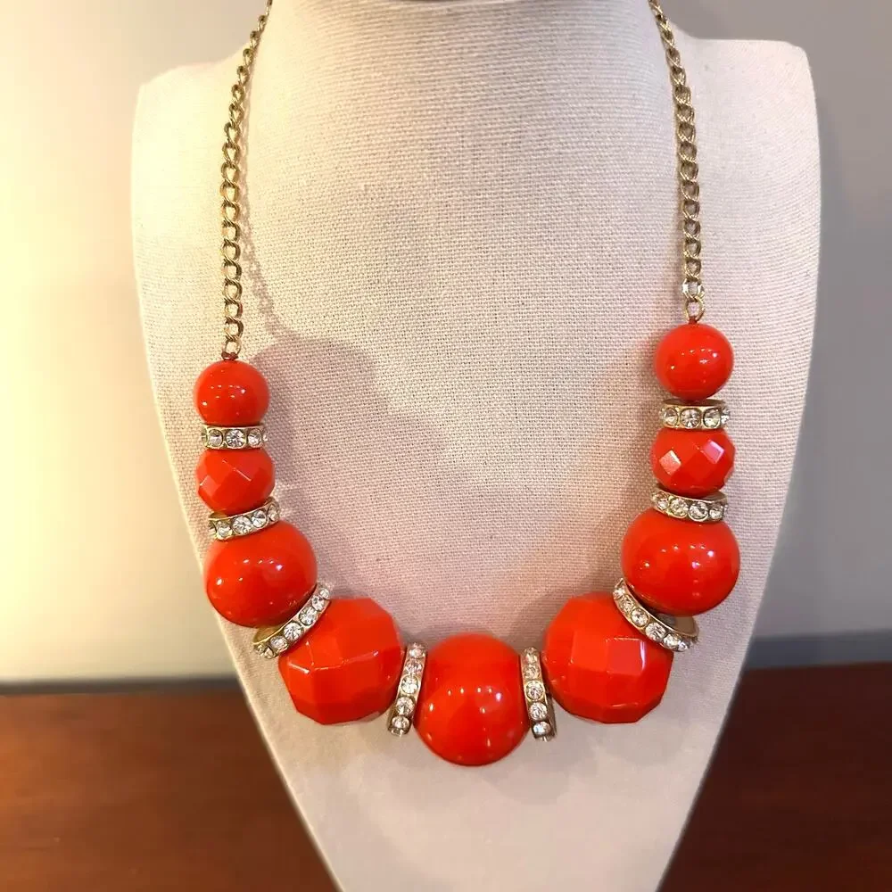 Kate Spade Mod Squad Necklace Red Gold Oversized Designer Statement Jewelry